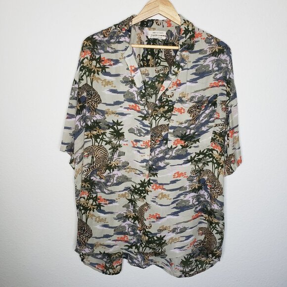 Urban Outfitters Mens Sz S Tiger Patterned Beachy Button Front Collared Shirt - Picture 1 of 8
